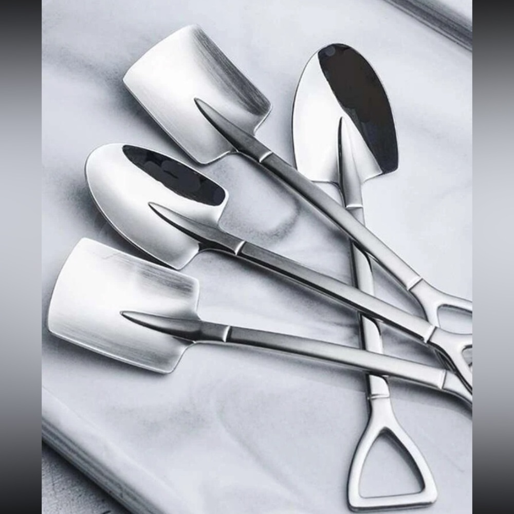 Shovel Tea Spoons Stainless Steel Set of 4 Desert Spoons - Picture 2 of 6